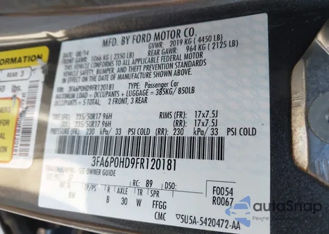 2015 Ford Fusion Se z USA, uszkodzony, nr VIN 3FA6P0HD9FR120181